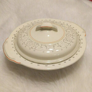 Vintage Wood Ivory Home Vegetable Serving Bowl Dish With Lid England
